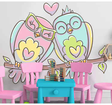 Autocolantes decorativos de pássaros e aves Lindo casal de coruja - TenStickers