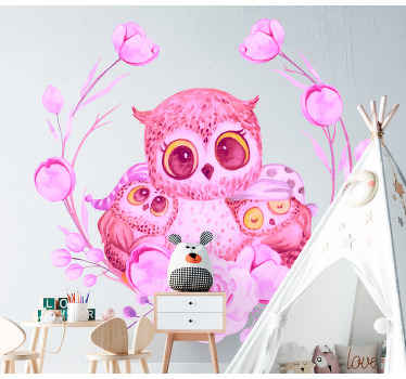 Vinilo pájaro Familia búho púrpura - TenVinilo