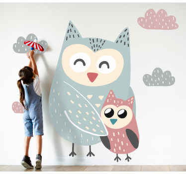 Sticker Oiseau Chouette maman et sa fille - TenStickers