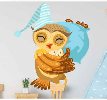 Cute baby owl on bed   bird wall decal - TenStickers