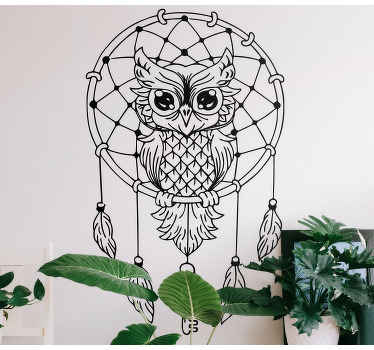 Wandsticker Vogel Schwarze eule mit traumfänger - TenStickers