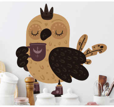 커피 잔 부엌 벽 스티커와 함께 왕 올빼미 - TenStickers
