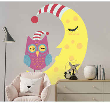 Spící sova s čepicí ptačí samolepka na zeď - TenStickers