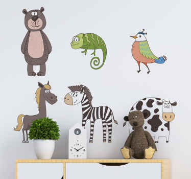 귀여운 동물 콜라주 어린이 벽 스티커 - TenStickers