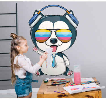 Cute cartoon husky puppy illustration decal - TenStickers