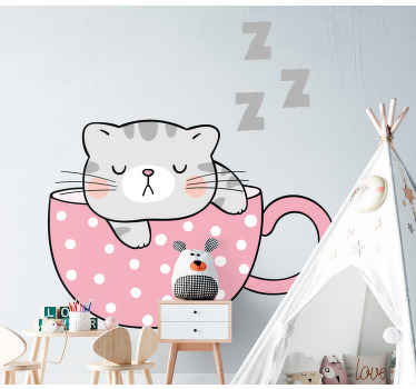 Sticker cane e gatto gatto dorme sulla tazza - TenStickers