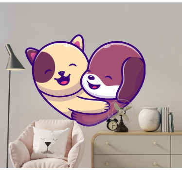 Cute dog and cat logo cartoon bedroom decal - TenStickers