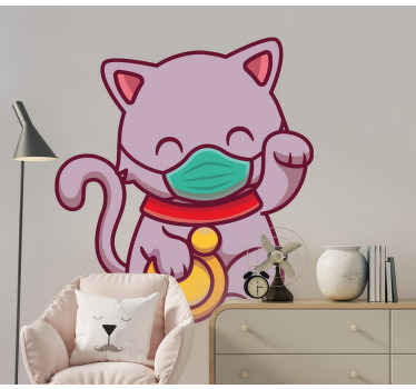 Cute lucky cat wearing mask cat decal - TenStickers