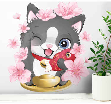 Autocolante com cães e gatos Ilustração de gatinho sortudo fofo - TenStickers