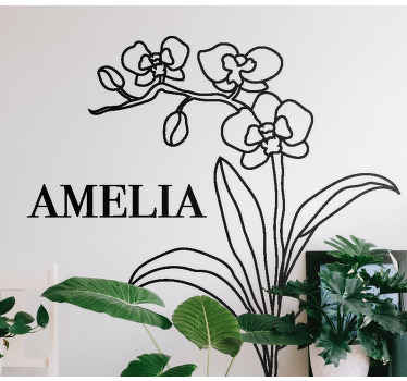 Nice orchid Line art with branch flower sticker - TenStickers