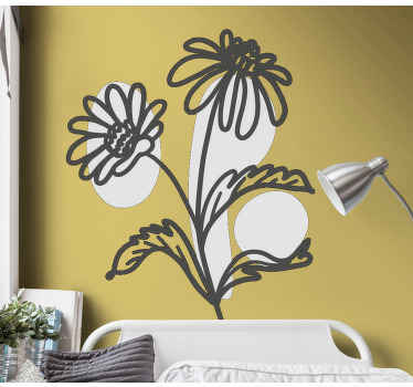 Vinilo pared Grupo de flores de margarita diseño de arte lineal - TenVinilo