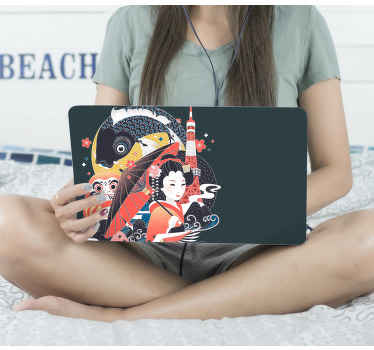 Sticker Ordinateur Portable Joli design coloré de geisha - TenStickers