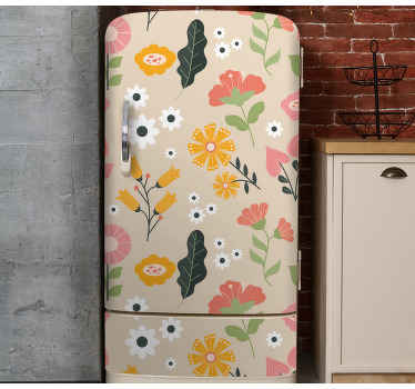 Vinilo para nevera patrón floral beige - TenVinilo