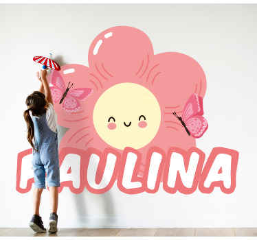 Adesivo murale fiore Farfalle in rosa con - TenStickers