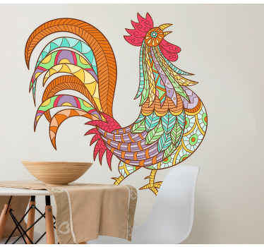 Vinilo pájaro Gallo mandala colorido - TenVinilo