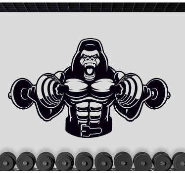 Beast mode gorilla with dumbbells wall sticker - TenStickers