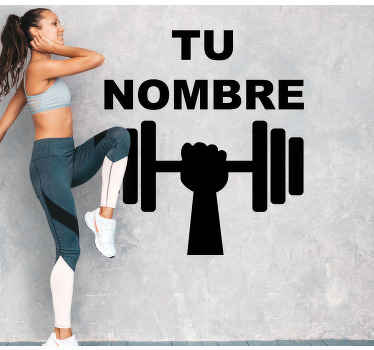 Vinilo Nombre de gimnasio personalizado con mancuerna - TenVinilo