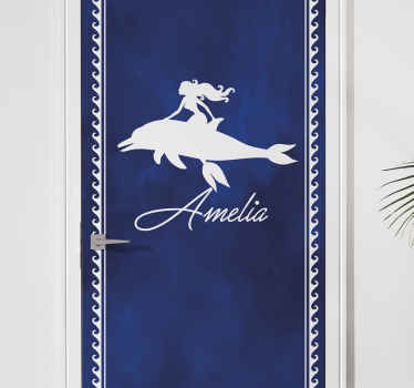 Monocolor mermaid with dolphin door sticker - TenStickers