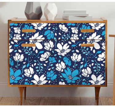 White daisies on blue  furniture sticker - TenStickers