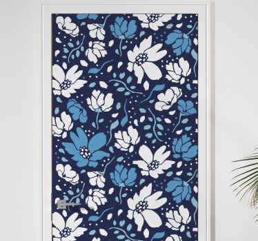 White daisies on blue background door sticker - TenStickers