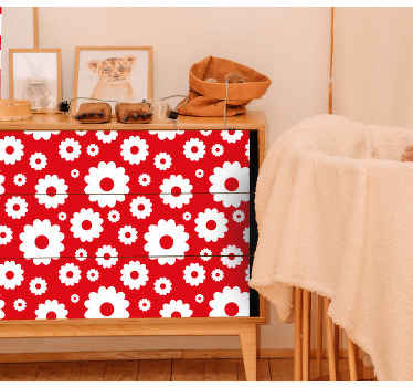 White daisies on red background furniture decal - TenStickers