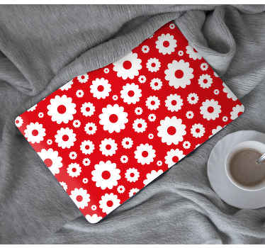 Hvite tusenfryd på rød bakgrunn laptop sticker - Tenstickers