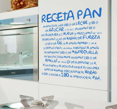 Vinilo decorativo receta pan - TenVinilo