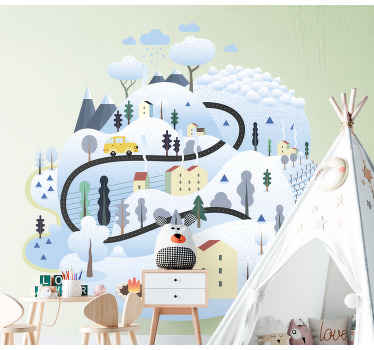 산 일러스트 데칼이 있는 회색 마을 - TenStickers