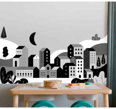 White and black city illustration decal - TenStickers