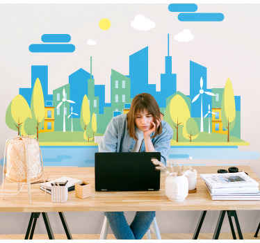 바다 일러스트 데칼이 있는 푸른 도시 - TenStickers