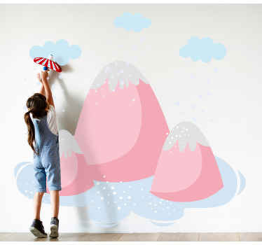 Pink mountains with rain drops vinyl decal - TenStickers