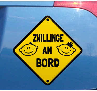 Baby on Board Aufkleber Gelbes schild mit zwillingen - TenStickers