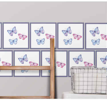 štítek dlaždice růžových a modrých motýlů - TenStickers