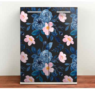 αυτοκόλλητο επίπλων με μπλε και ροζ τριαντάφυλλα - TenStickers