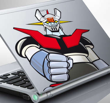 Espectacular pegatina para la parte trasera de tu ordenador de este famoso robot. Mazinguer Z y su famosa frase "Puños Fuera".