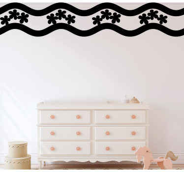 Cenefa adhesiva Patrón de flores y ondas monocolor - TenVinilo