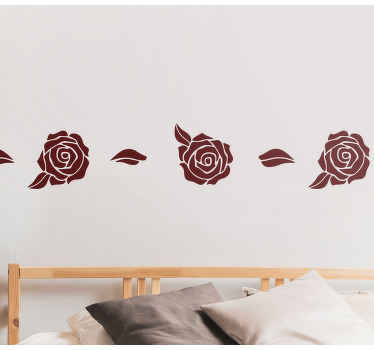 Cenefa adhesiva Rosas monocolor con hojas - TenVinilo