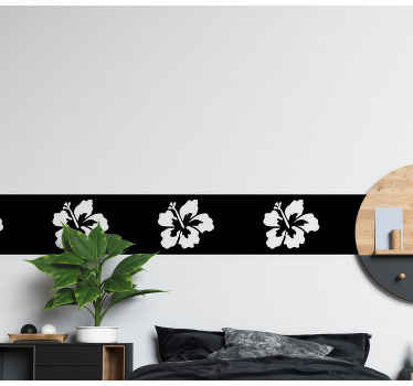 Cenefa adhesiva Fondo sólido con flores hawaianas - TenVinilo