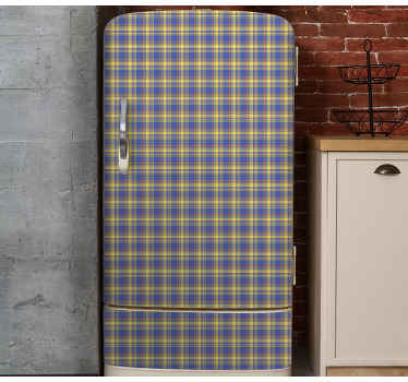 Blue check tartar pattern fridge decal - TenStickers