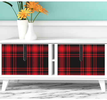 멘지스 타탄 블랙 레드 체크 가구 데칼 - TenStickers