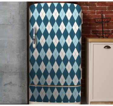 Diamond check blue pattern fridge decal - TenStickers