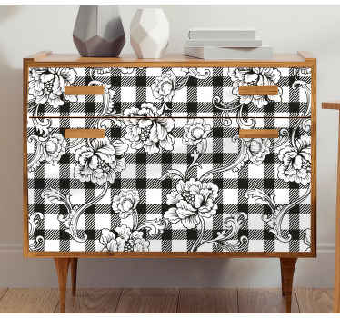 Klebefolie Möbel Floral auf karomuster - TenStickers