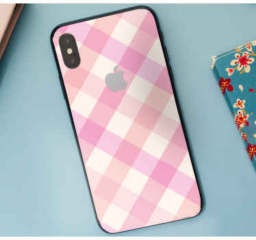 Rózsaszín kockás mintás iphone matrica - TenStickers