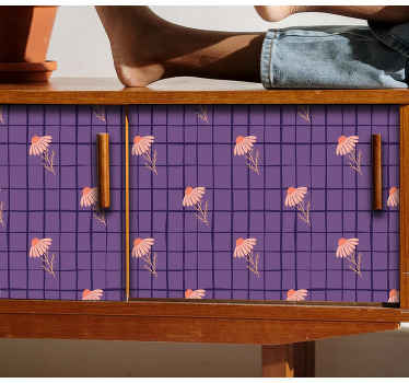 데이지 가구 스티커가 있는 체크 패턴 - TenStickers