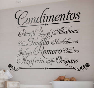 Vinilo decorativo listado condimentos - TenVinilo