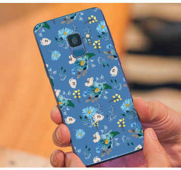 Blå baggrund med blomster samsung klistermærke - TenStickers
