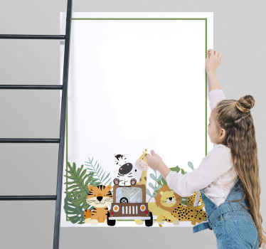 Vinilo pizarra Animales de safari con león cebra y jirafa - TenVinilo