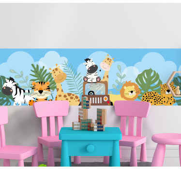 Bordüre selbstklebend Safaritiere mit zebralöwen und giraffen set - TenStickers
