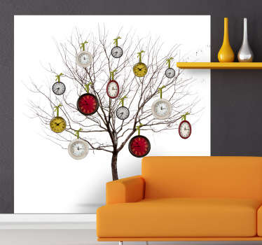 Naklejka na ścianę drzewo z zegarami - TenStickers