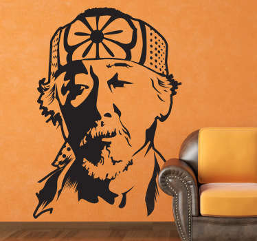 This wall sticker comes from the famous movie The Karate Kid. The figure shown in the photo is Miyagi. Daniel LaRusso's master.